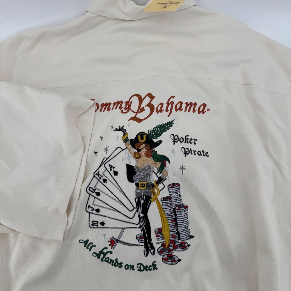 Tommy Bahama Poker Pirate Silk Camp Shirt 2XB Coconut Cream T31316 New